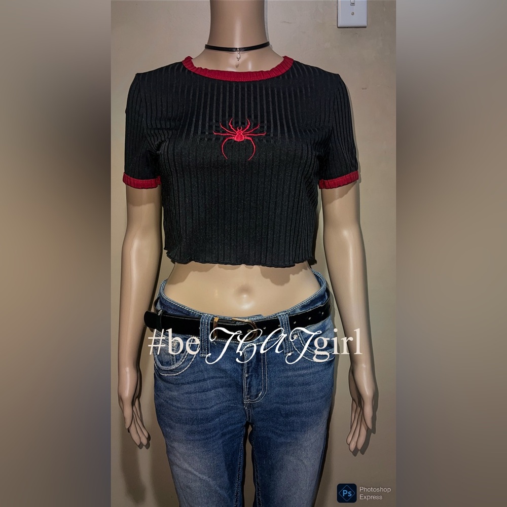 SHEIN Black & red Spiderman crop top